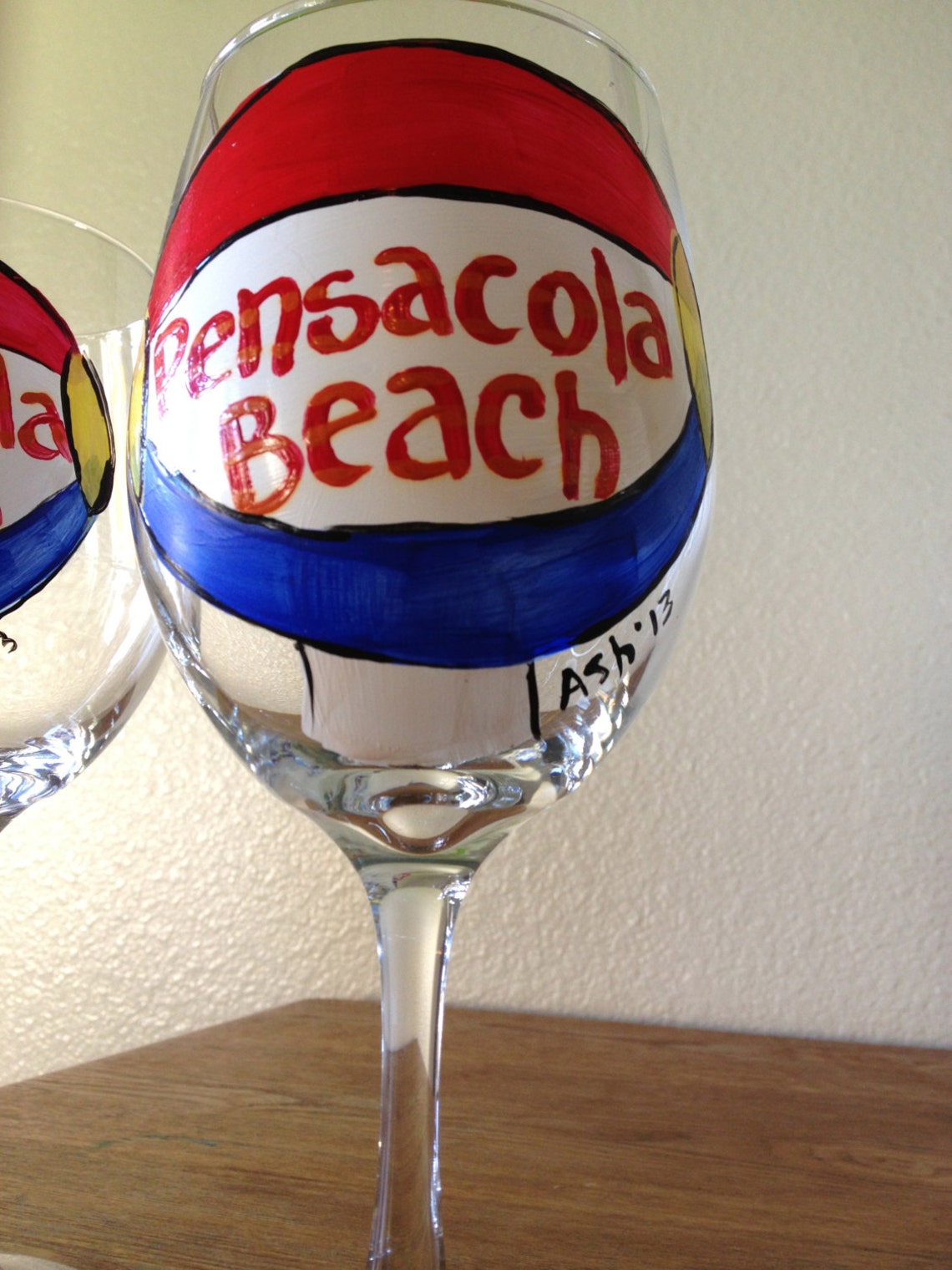 Hand Painted Pensacola Beach Ball Wine Glass Etsy
