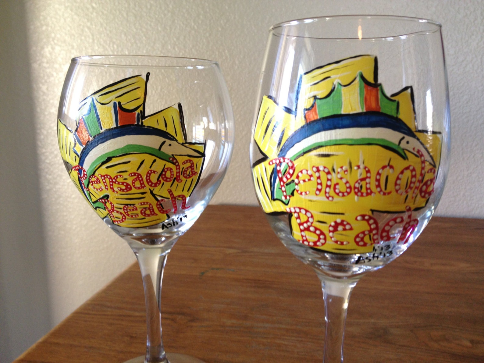Hand Painted Pensacola Beach Sign Wine Glass Etsy