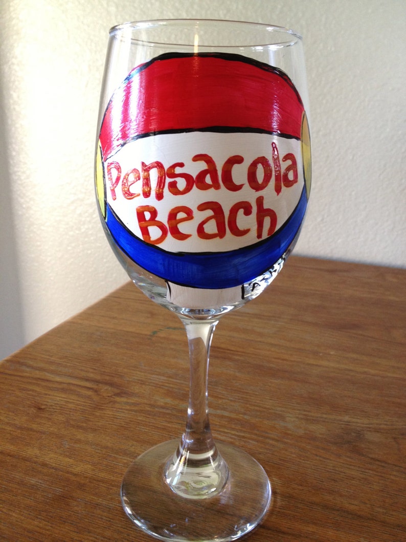 Hand Painted Pensacola Beach Ball Wine Glass Etsy