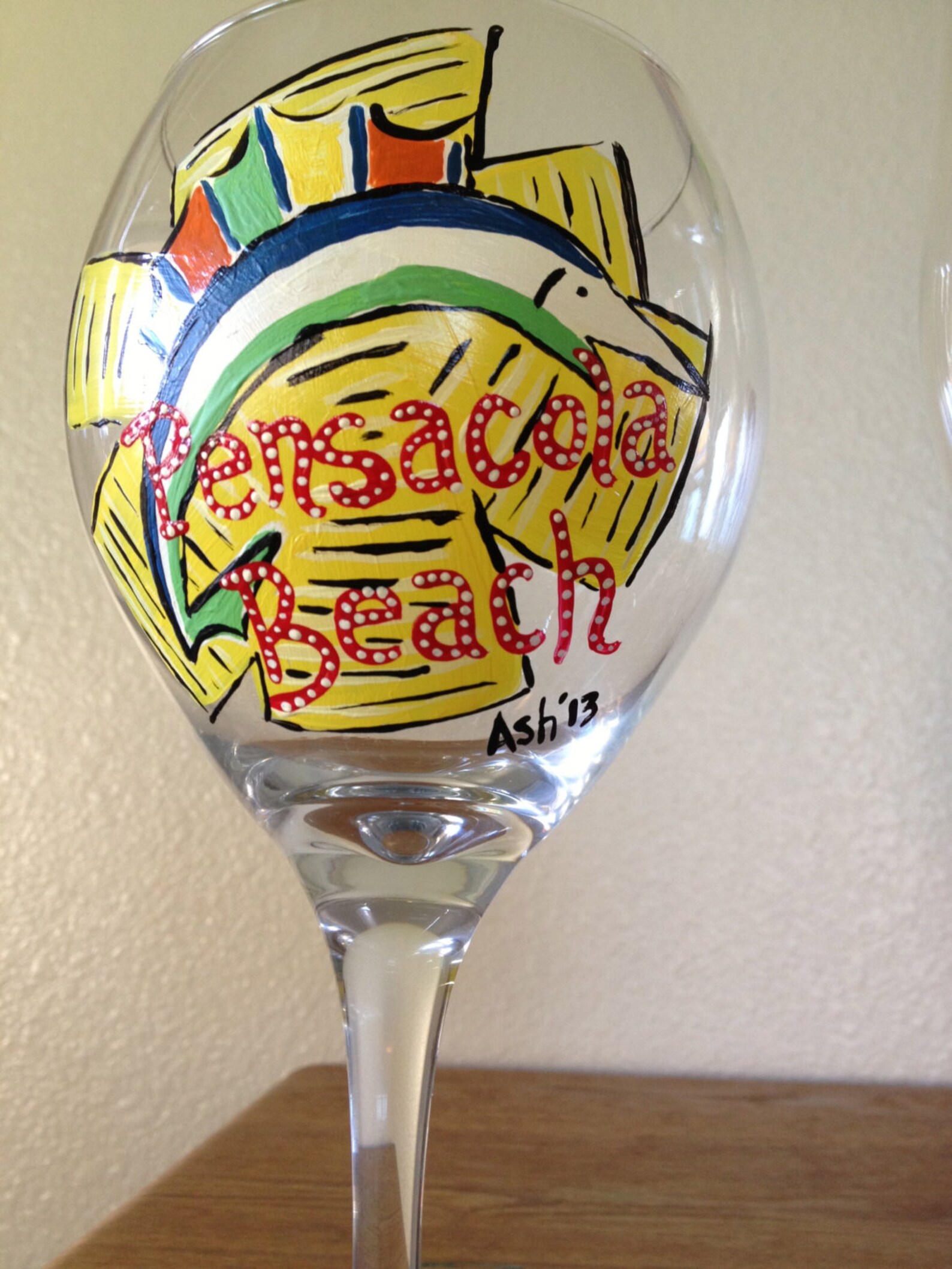 Hand Painted Pensacola Beach Sign Wine Glass Etsy