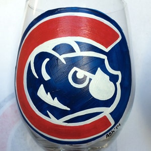 Hand Painted Chicago Cubs Wine Glass