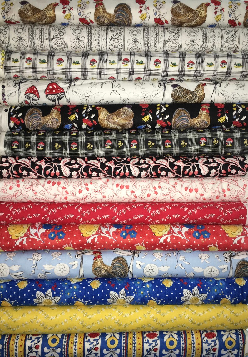 Molly Hatch FRENCH HEN Fabric Sold by the 12 yard Anthropologie Anna Griffin Blend Fabrics