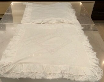 Vintage NOS Beautiful Pair  Lace and white embroidery Euro shams from Germany NEVER USED freeship