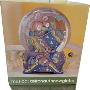 JC Penney Home Collection  Musical Astronaut Snow Globe Bunnies, free ship