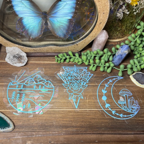 Apothecary Nature Suncatchers - Window Cling -  Window Sticker - Rainbow Maker - Reuseable - Prism Suncatcher