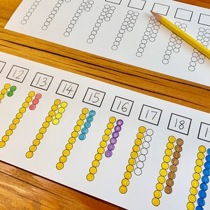 Teens paper, Montessori teens bars, writing numbers 11-19