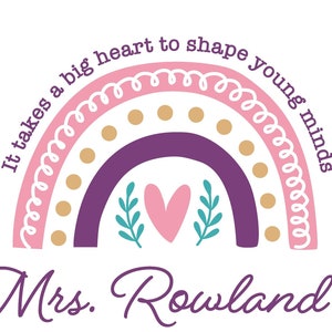Ci vuole un grande cuore per plasmare piccole menti file digitale, file vettoriale per insegnanti svg da stirare, file HTV arcobaleno regalo di apprezzamento per gli insegnanti