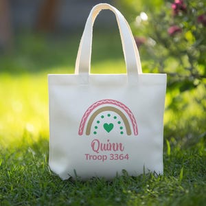 Girl Scout Rainbow Gift Bag, Personalized Small Scout Bag, Rainbow Canvas Tote for Bridging Ceremony, Tote for Daisies