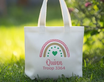 Personalized Girl Scout Canvas Tote Bag: Rainbow Bridging Gift