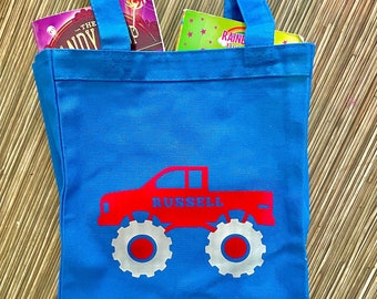 Personalisierte Monster Truck Einkaufstasche - Benutzerdefinierte Name Schultasche