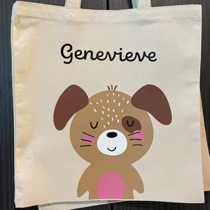 Joli sac fourre-tout en toile pour chien 15 x 16 po., fourre-tout bohème pour chien pour enfants, sac de maternelle chien personnalisé pour enfants, fourre-tout d'école de chien réutilisable avec nom