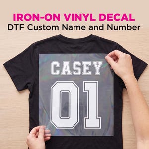 Sports Name and Number DTF Iron-On, Personalized Varsity Decal, Heat Transfer Names for Jerseys, Custom Football and Soccer DIY Vinyl Patch