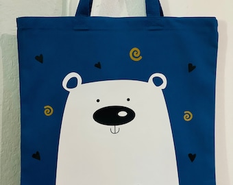 Personalized Polar Bear Canvas Tote Bag: Kids School Bag
