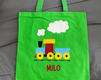 Train Tote bag for Kids, Cute Personalized Kids Train Bag with Name for school, Custom Kindergarten Bag with htv Vinyl, Choo Choo Tote Bag