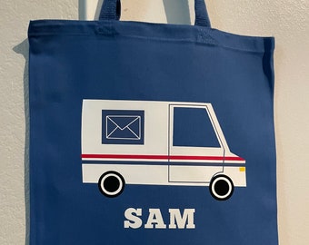 Mailman Tote with Name for Kindergarten School or Daycare, Personalized Canvas Mail Truck Bag for Children, Custom Mail Carrier gift