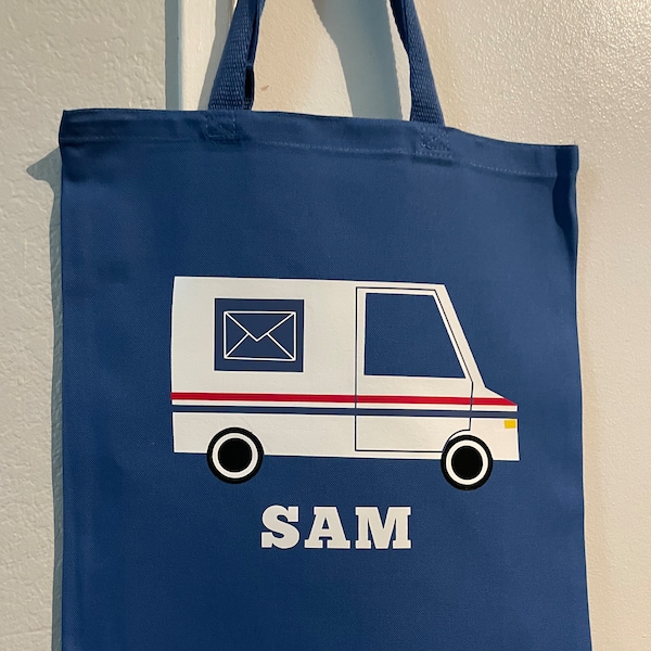 Mailman Tote with Name for Kindergarten School or Daycare, Personalized Canvas Mail Truck Bag for Children, Custom Mail Carrier gift