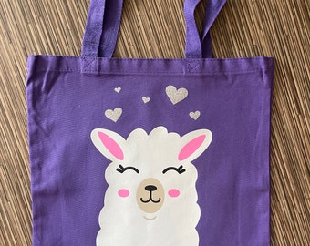 Llama Tote Bag, Personalized Lllama School tote with Name, Cute Lllama w/ hearts for Kindergarten or TK Children, Custom Llama Toddler Bag