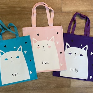 Sac fourre-tout chat personnalisé, sac fourre-tout pour enfants, sac chat personnalisé pour enfants de la maternelle ou des savoirs traditionnels, cartable rose avec nom