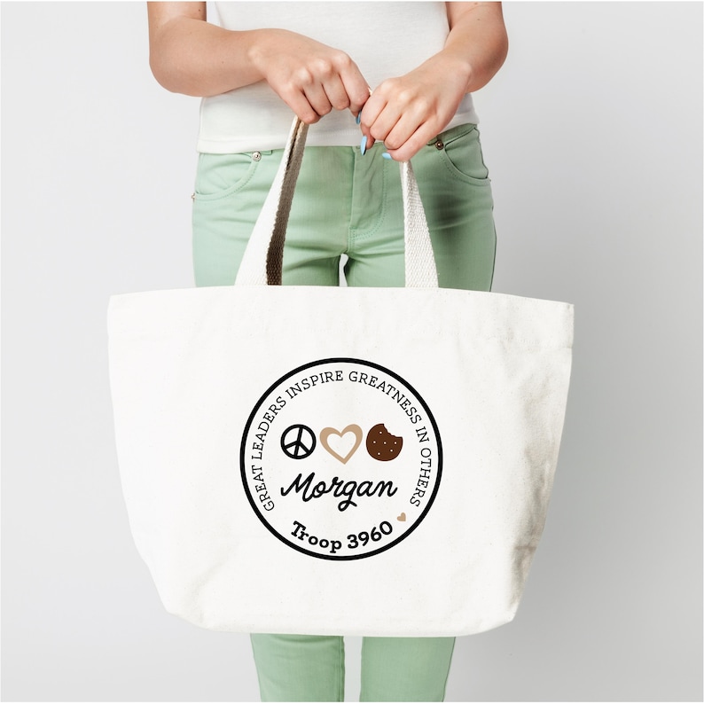 Peace Love Cookie Girl Scout Leader Bag | Personalized Matching Troop Gift Bags | Great Leaders Inspire Gifts | Custom Troop Leader Presents image 1