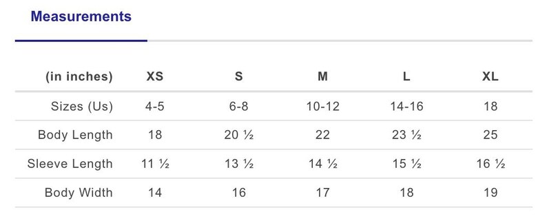 Puede incluir: Un gr&aacute;fico blanco titulado "Medidas" muestra informaci&oacute;n de tallas para ropa. El gr&aacute;fico incluye tallas XS a XL, con medidas correspondientes para la longitud del cuerpo, la longitud de la manga y el ancho del cuerpo en pulgadas. Tambi&eacute;n se enumeran las tallas (US).