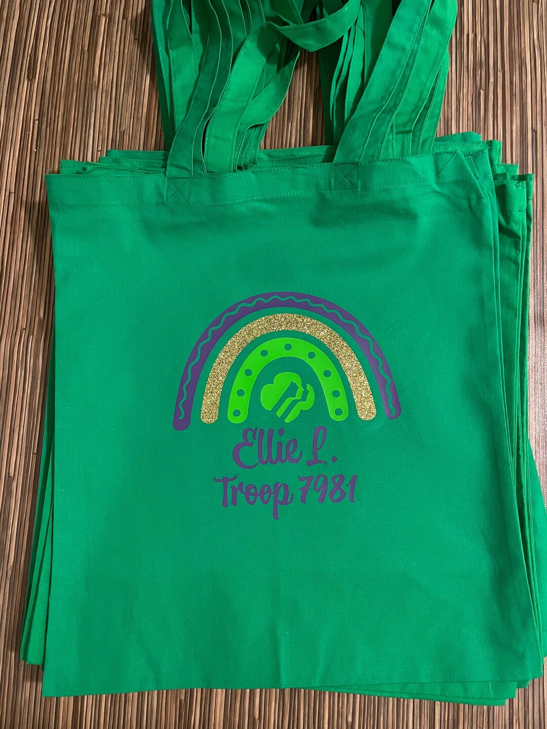 Girl Scout Tote Bag, Custom Matching Tote With Purple Rainbow for