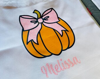 Cute Pumpkin tote with bow, Personalized Pumpkin bag, Custom Trick or Treat Bag, Personalized Pumpkin Totes for Kids, Girly Halloween tote