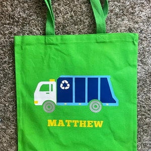 Sac fourre-tout camion poubelle, sac garçon pour la maternelle, sac d'école maternelle camion de recyclage, sac fourre-tout pour tout-petit camion à ordures vert personnalisé