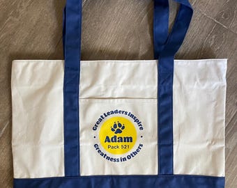 Personalized Boy Scout Leader Tote Bag: Custom Volunteer Troop Gift, Cub Scout Pack Present, Great Leaders Inspire Greatness Quote on Tote