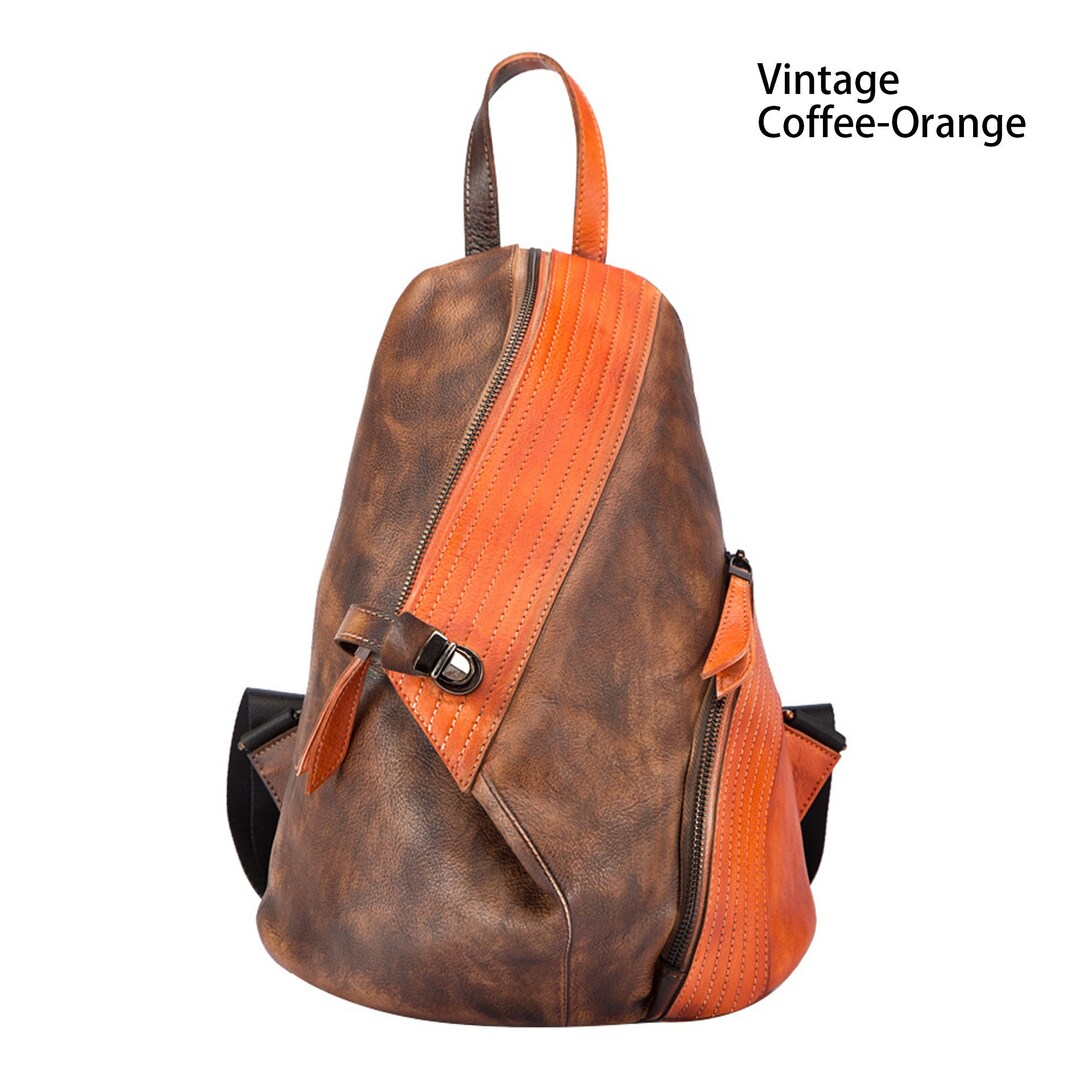 Vintage Leather Backpack Bag With Unique Shape and Lock Hard Etsy