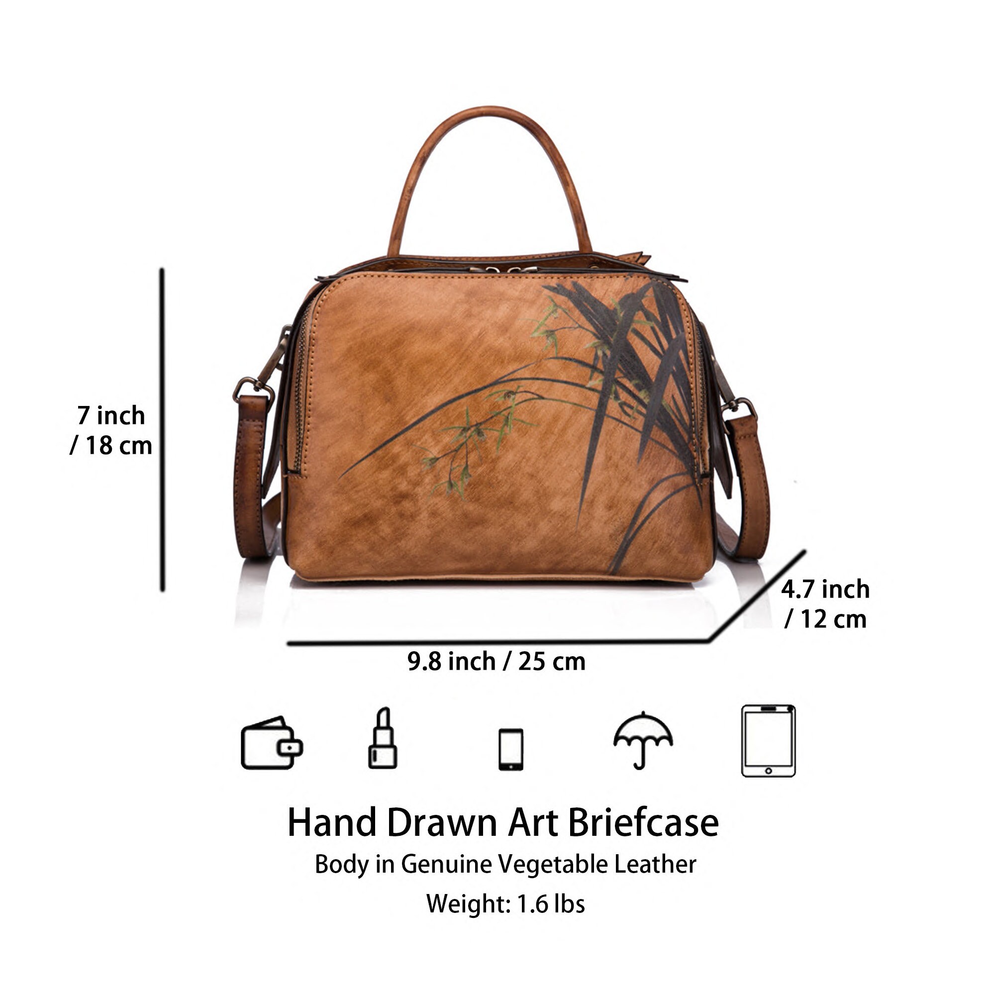 Handdrawn Orchid Art Briefcase Genuine Leather Highend Etsy