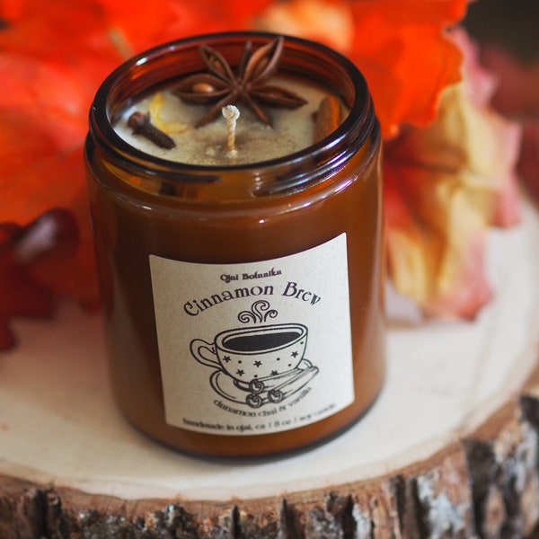 Cinnamon Brew - Handmade Soy Candle - Cinnamon, Chai & Vanilla - Fall Witchy Bookish Cottagecore Gift