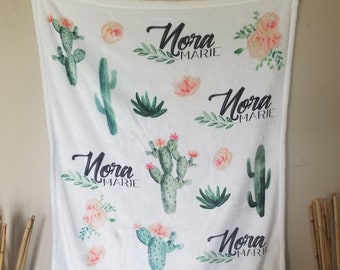 Cactus Floral Name Blanket
