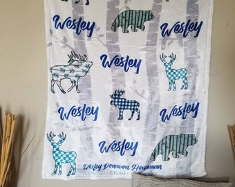 Birch Tree Wildlife Name Baby Blanket