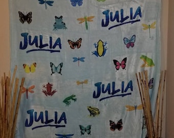 Frogs & Butterflies Name Blanket