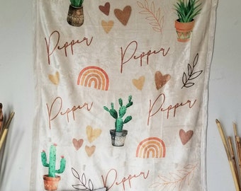 Boho Cactus Name Blanket