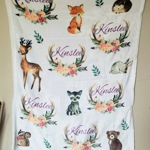 Floral Woodland Animals Name Blanket