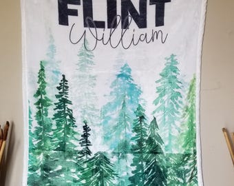 Watercolor Forest Name Baby Blanket