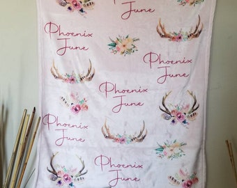 Floral Antlers Name Blanket