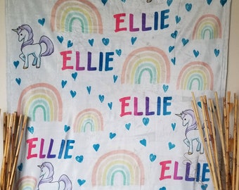 Rainbow Unicorn Name Blanket