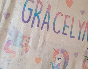 Pretty Pastel Unicorn Custom Name Blanket
