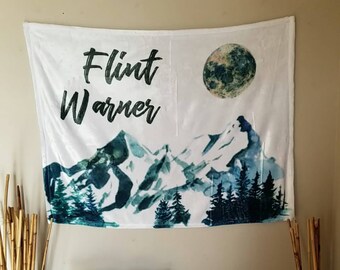 Mountains and Moon Name Baby Blanket