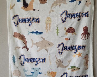 Ocean Life Name Blanket
