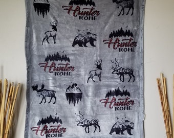 Buffalo Check Animal Scene Name Blanket