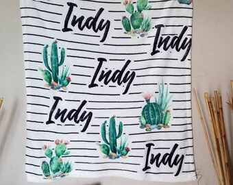 Striped Cactus Name Baby Blanket