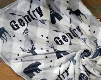 Wildlife Plaid Name Blanket