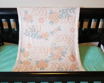 Peach Rose Floral Name Blanket