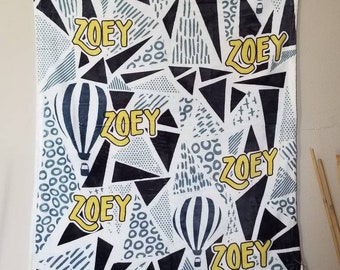 Geometric Trianlge Line Design  Name Baby Blanket