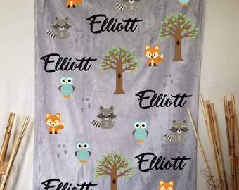 Woodland Animals Name Blanket