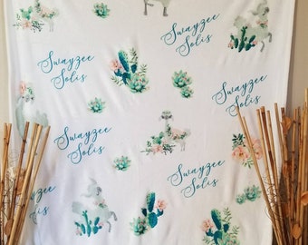 Llama & Cactus Cutie Name Blanket