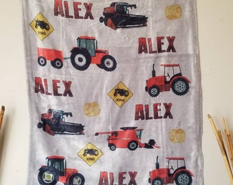 Red Farm Tractor Name Blanket